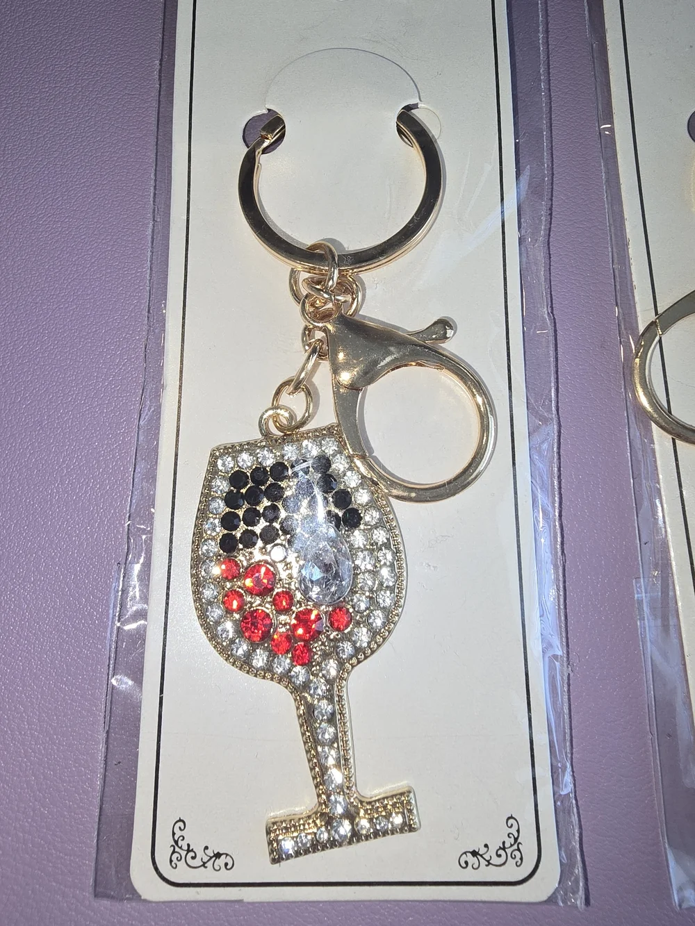 Pick One! TC COLLECTION Gold Wine Glass Keychain with Multicolor Rhinestones
